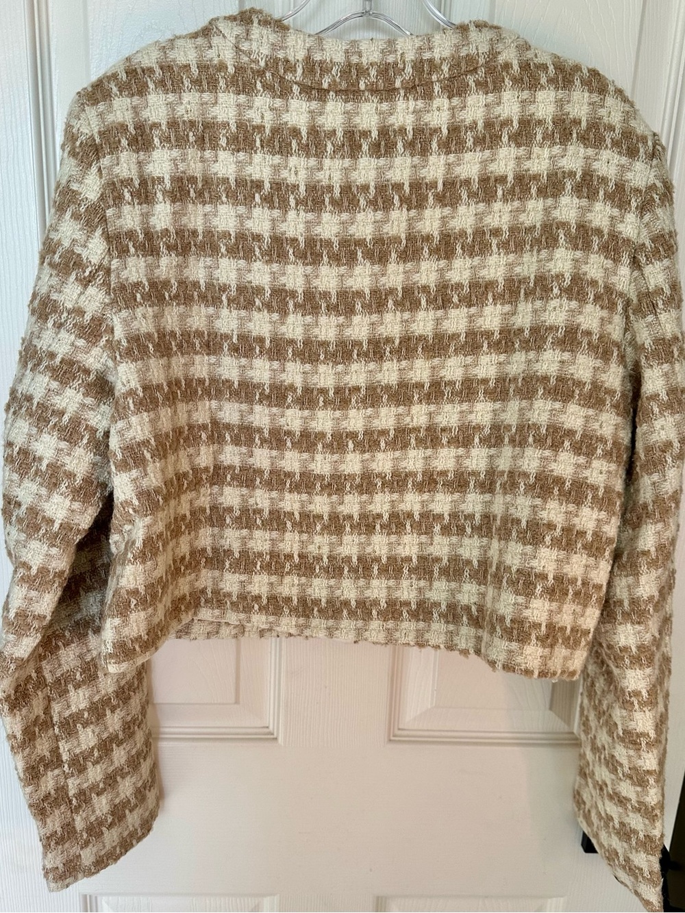 Amanda Uprichard Cream & Tan Houndstooth Lady Jacket Size L $209 *Flaw* - Picture 6 of 10